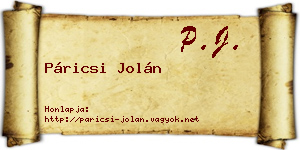 Páricsi Jolán névjegykártya