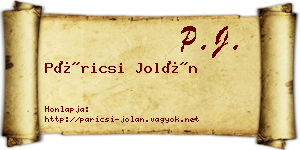 Páricsi Jolán névjegykártya